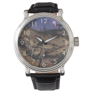 Montre Dinosaures Vintage, Dilophosaurus sur une Nuit Éto