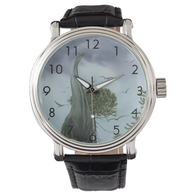 Montre Dinosaures Vintage, Sauroposeidon avec oiseaux vol (devant)