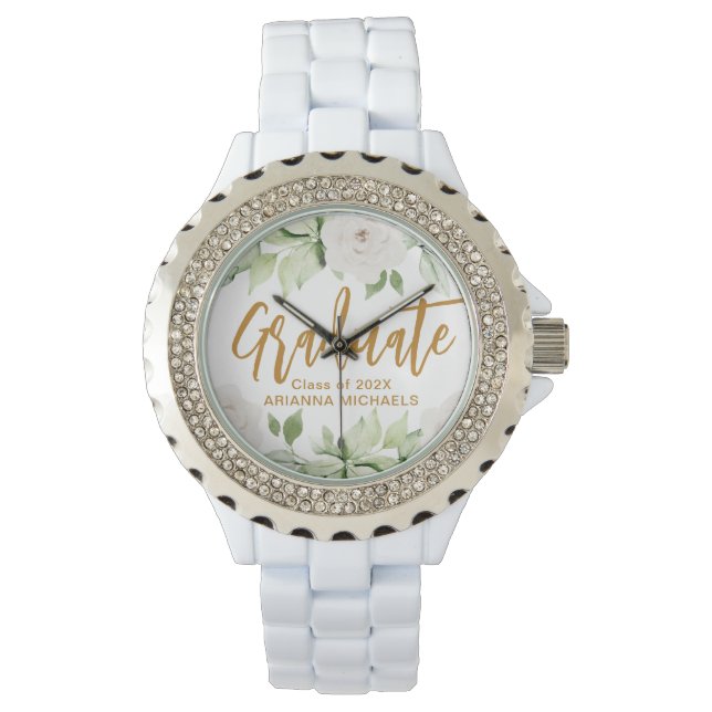 Montre Diplômé botanique floral Script Graduate Blanc (devant)