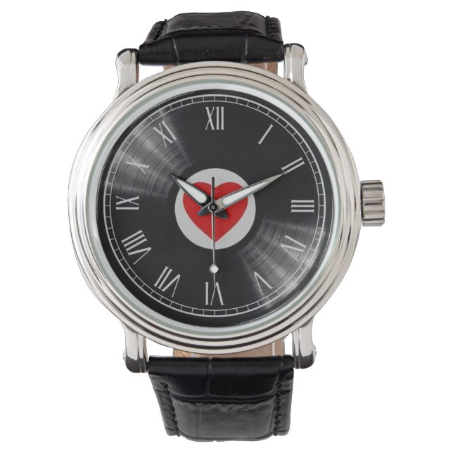 Montre disque vinyle et éléments musicaux (devant)