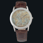 Montre Distère Vintage antique dessinée carte du monde<br><div class="desc">Vintage carte du monde antique motif sur avec texture de papier en détresse authentique.</div>