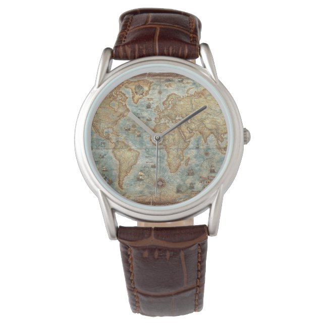 Montre Distère Vintage antique dessinée carte du monde (devant)