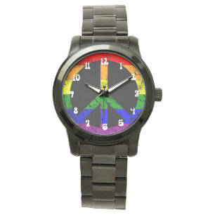 Montre Distorsion drapeau arc-en-ciel signe de paix