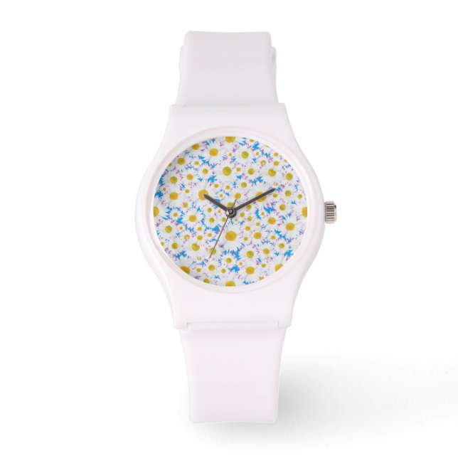 Montre Ditzy White Daisy sur Blue Custom Sporty Watch (Recto)