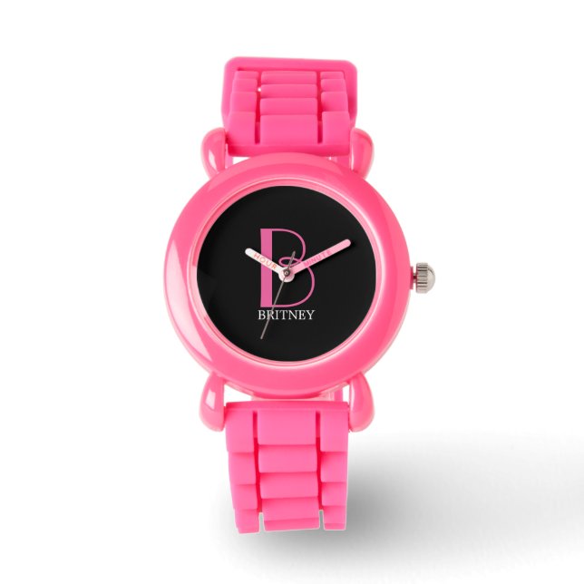 Montre do-it-yourself Grand Monogramme/Nom, Fuchsia/Texte (Recto)