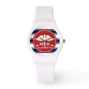 Montre Docteur de rouge et de DM de caducée de rayure de
