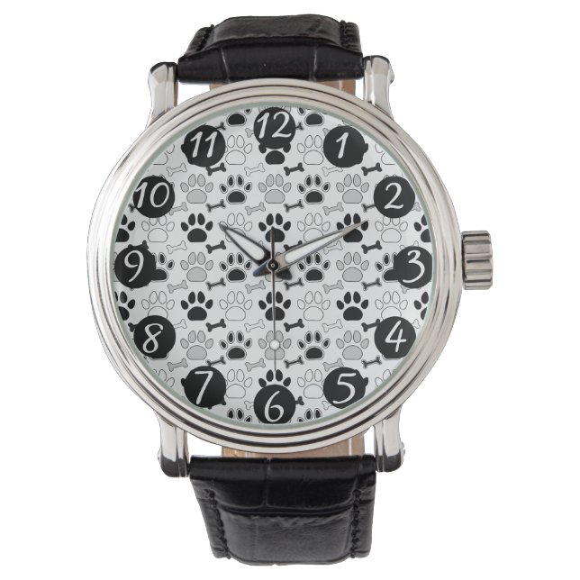 Montre Dog Paw Prints and Bones Pattern (devant)