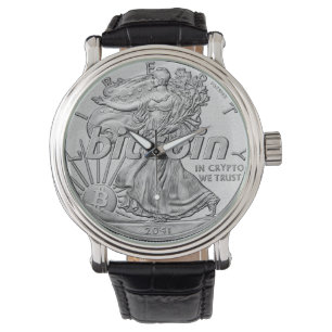 Montre Dollar en argent Bitcoin Cryptocurrency HODL drôl