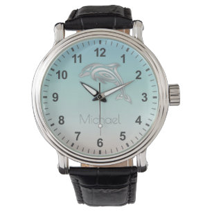 Montre Dolphins Argent Beachstyle Monogramme Turquoise Nu