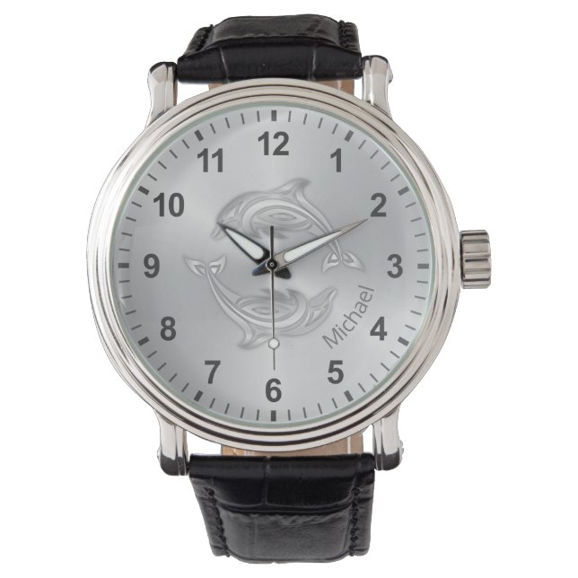 Montre Dolphins d'argent Monogramme Côtier (devant)