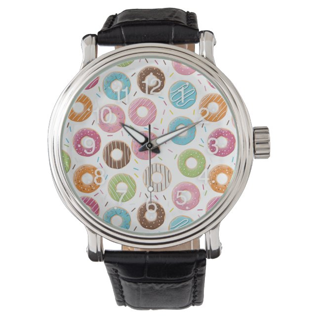 Montre Donuts rose bleu et motif chocolat morceaux (devant)