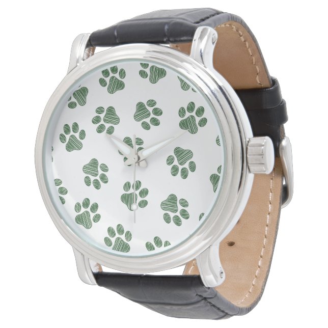 Montre Doodle Paws, empreintes de chien, pattes vertes (Incliné)