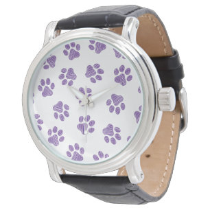 Montre Doodle Paws, empreintes de chien, pattes violettes
