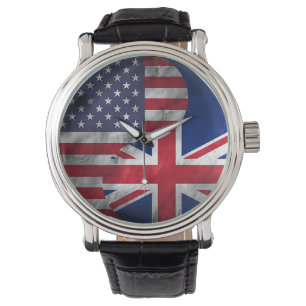 Montre Double drapeau américain et britannique Yin Yang