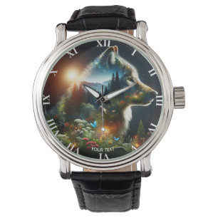 Montre Double exposition de loup mignon Imaginaire