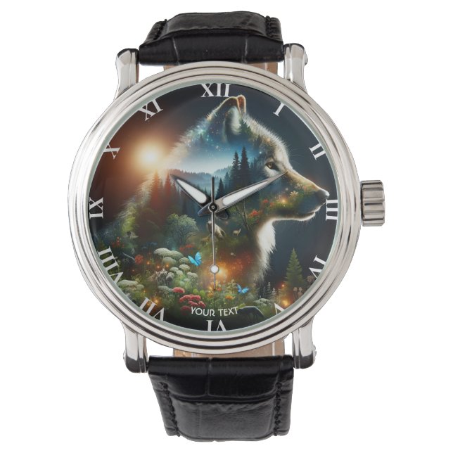 Montre Double exposition de loup mignon Imaginaire (devant)