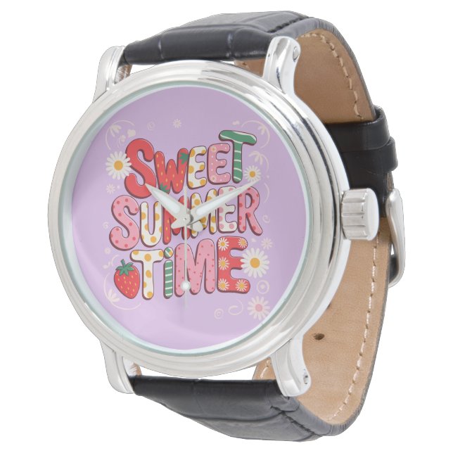 Montre Douce Coquette Été Temps Fraise Rétro Plage  (Incliné)