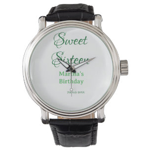 Montre Douce Seize vert nom date calligraphie boho ret