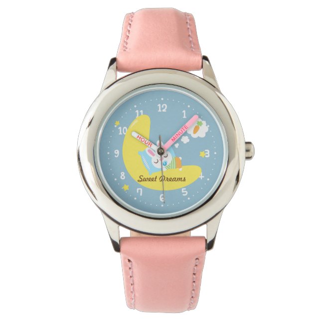 Montre Douces Rêves Lapin Mignon sur la Lune (devant)