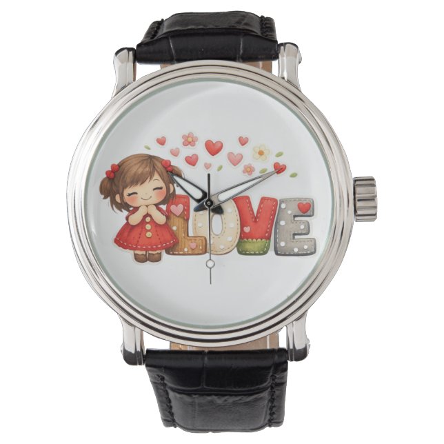 Montre Doux cœur "AMOUR" et fille Chibi  (devant)
