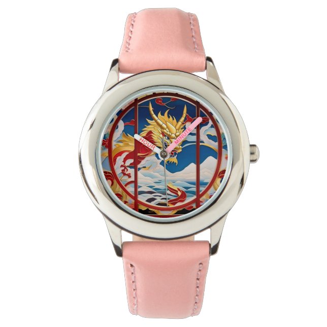Montre Dragon à souffle de feu Or et rouge (devant)
