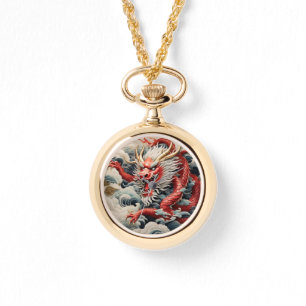 Montre Dragon à souffle de feu rouge et blanc