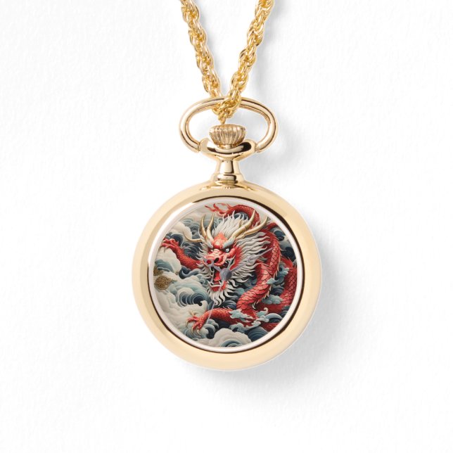 Montre Dragon à souffle de feu rouge et blanc (Recto)