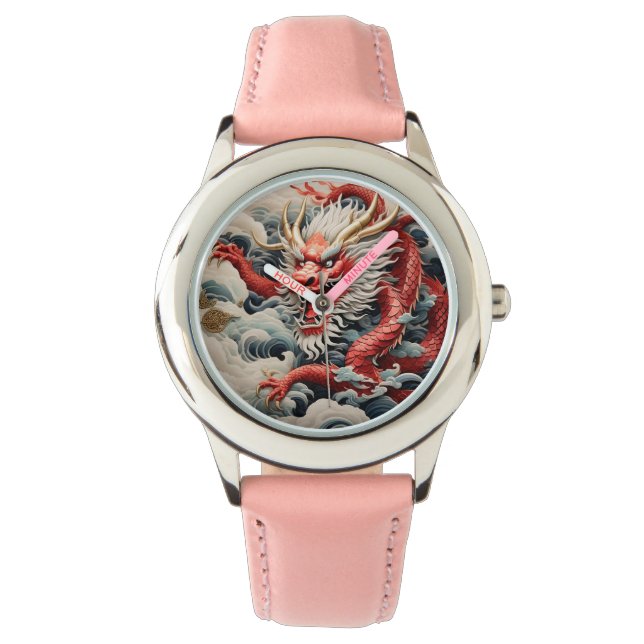 Montre Dragon à souffle de feu rouge et blanc (devant)