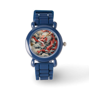 Montre Dragon à souffle de feu rouge et blanc