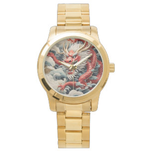 Montre Dragon à souffle de feu rouge et blanc