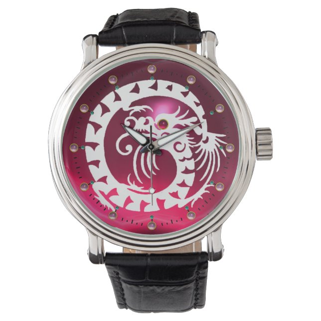 Montre DRAGON BLANC Pink Purple Amethyst Pierres (devant)
