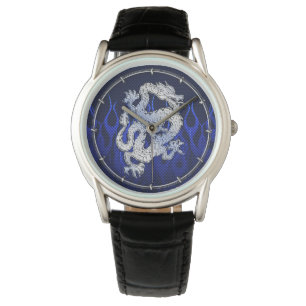 Montre Dragon Bleu dans Chrome Carbon course flammes