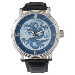 Montre Dragon chinois, bleu d'Indigo