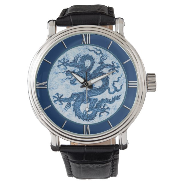 Montre Dragon chinois, bleu d'Indigo (devant)