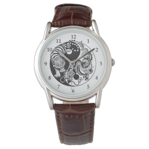 Montre Dragon chinois et tigre blanc Yin Yang