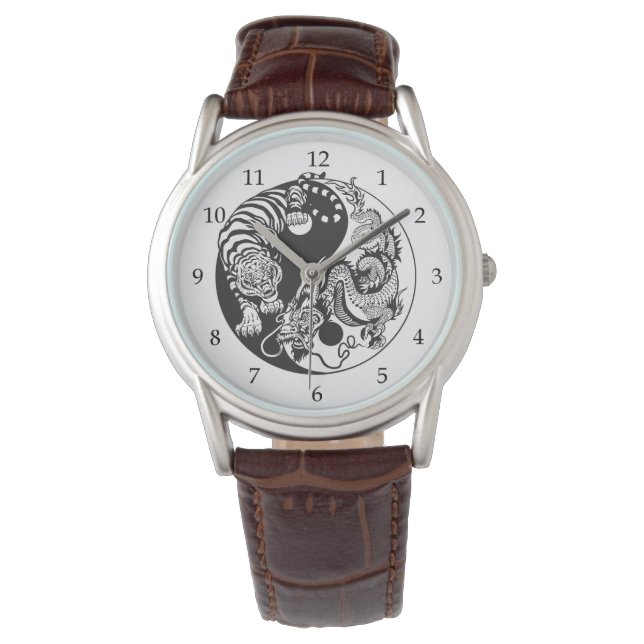 Montre Dragon chinois et tigre blanc Yin Yang (devant)