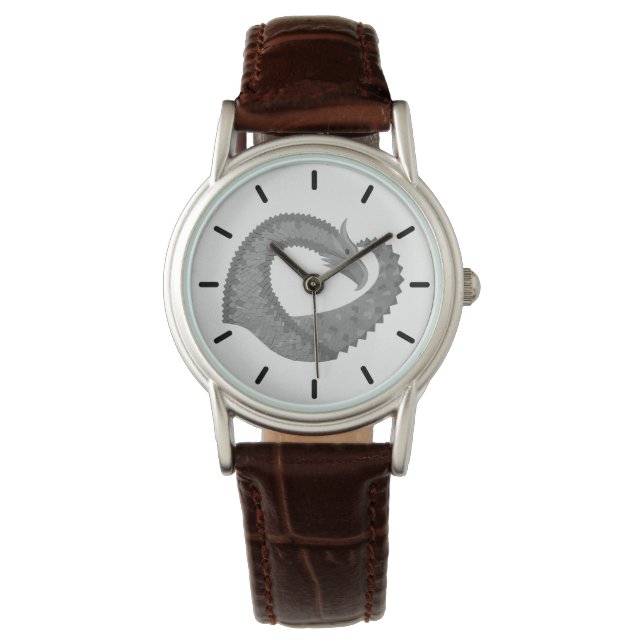 Montre Dragon de coeur gris sur blanc (devant)