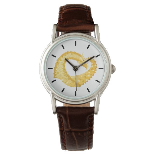 Montre Dragon de coeur jaune sur blanc (devant)
