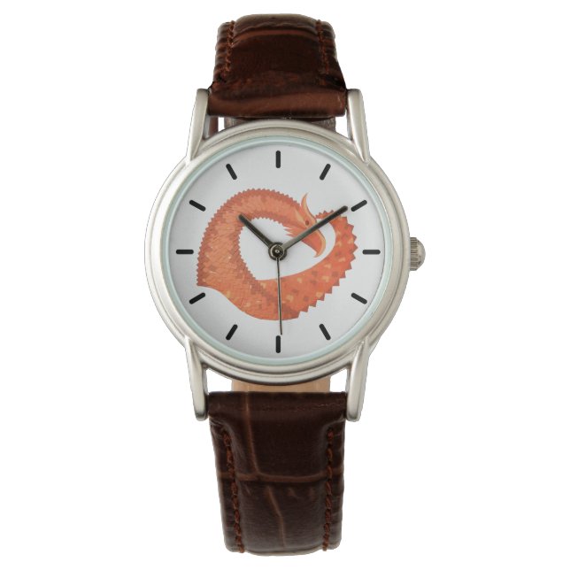Montre Dragon de coeur orange sur blanc (devant)