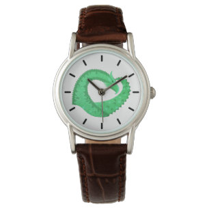 Montre Dragon de coeur vert sur blanc