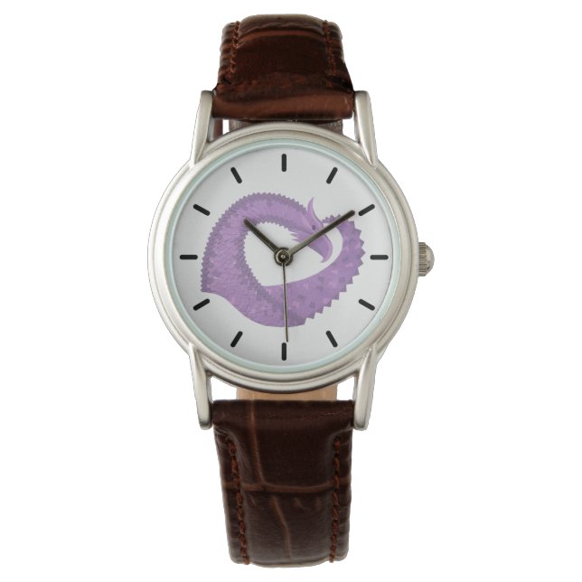 Montre Dragon de coeur violet de lavande blanc (devant)