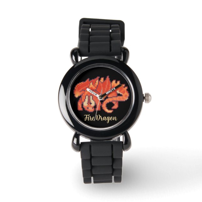 Montre Dragon de feu pixel art (Recto)