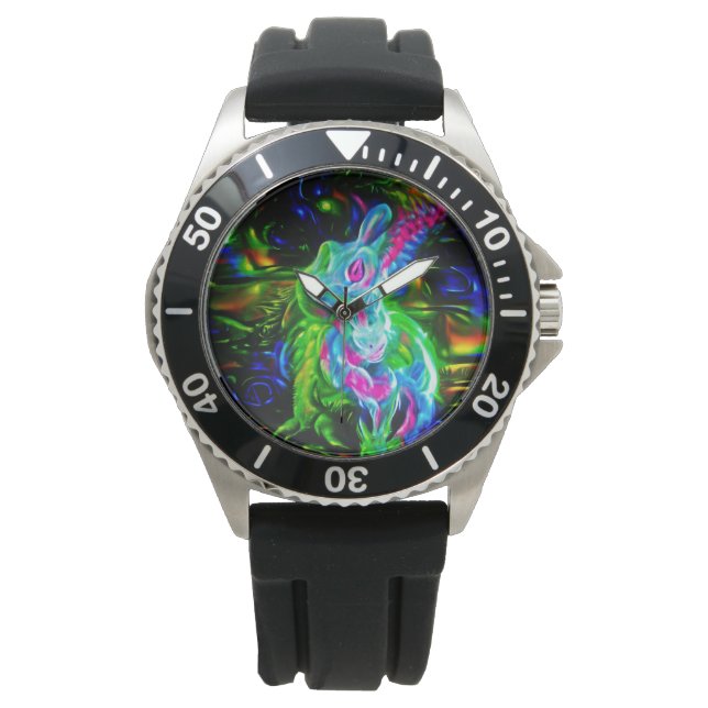 Montre Dragon de lapin psychédélique à Neon Imaginaire (devant)