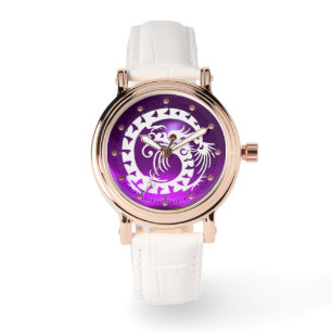 Montre DRAGON DE NAKE BLANC Améthyste violet noir, Gemmes
