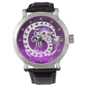 Montre DRAGON DE NAKE BLANC Améthyste violet noir, Gemmes