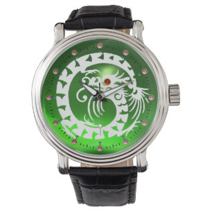 Montre DRAGON DE NAKE BLANC Noir, Émeraude Verte, Gemmes 