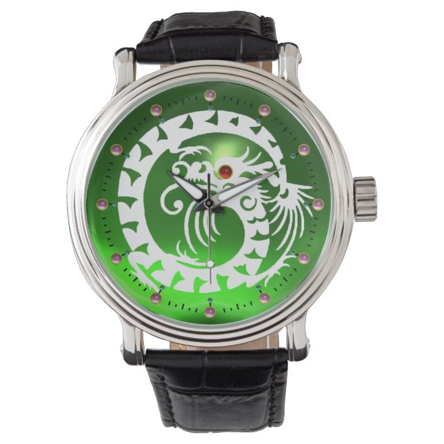 Montre DRAGON DE NAKE BLANC Noir, Émeraude Verte, Gemmes  (devant)