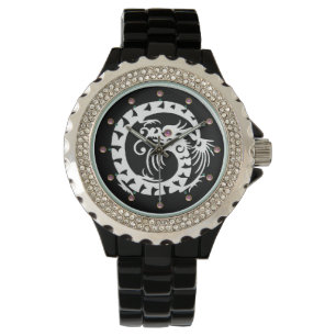 Montre DRAGON DE NAKE BLANC Noir, Pierres roses
