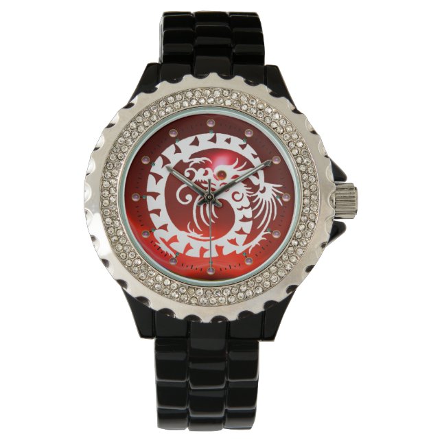 Montre DRAGON DE NAKE BLANC Noir, Rubis Rouge, Pierres ro (devant)