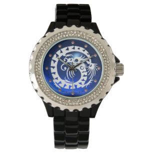 Montre DRAGON DE NAKE BLANC Noir, Sappire Bleu, Gemmes Ro